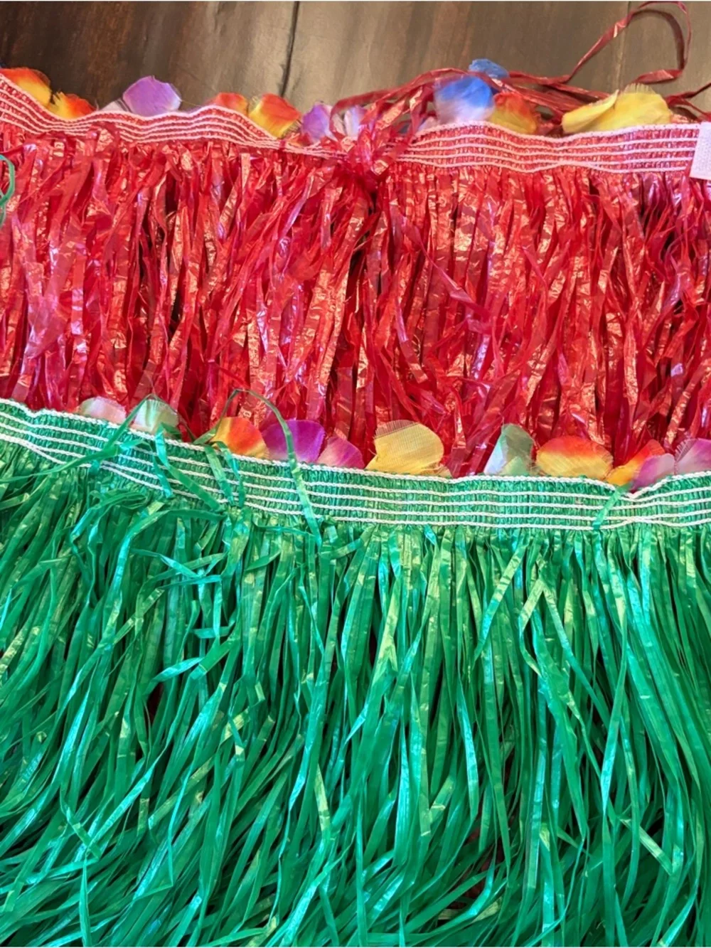 Girls Play Hawaiian Hula Grass Skirts with Adjustable Flower Waistbands